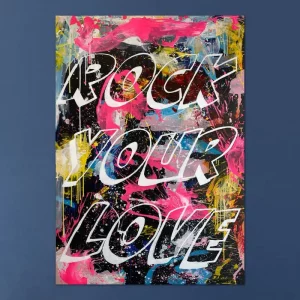 Galerie für zeitgenössische Kunst in Köln zeigt großes Kunstwerk mit dem Titel :"Rock your love", eine bunte Farbexplosion, die die Liebe erweckt