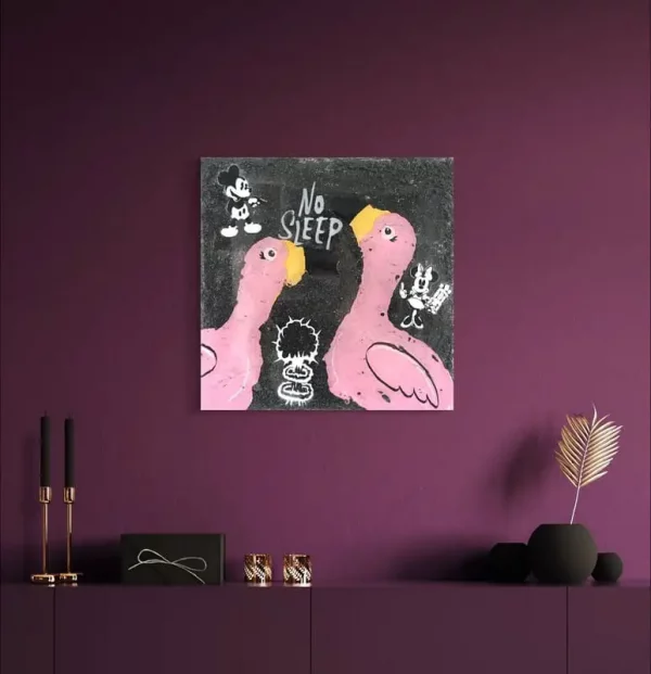 kunstwerk malerei popart rosa schwarz no sleep sascha dahl 3